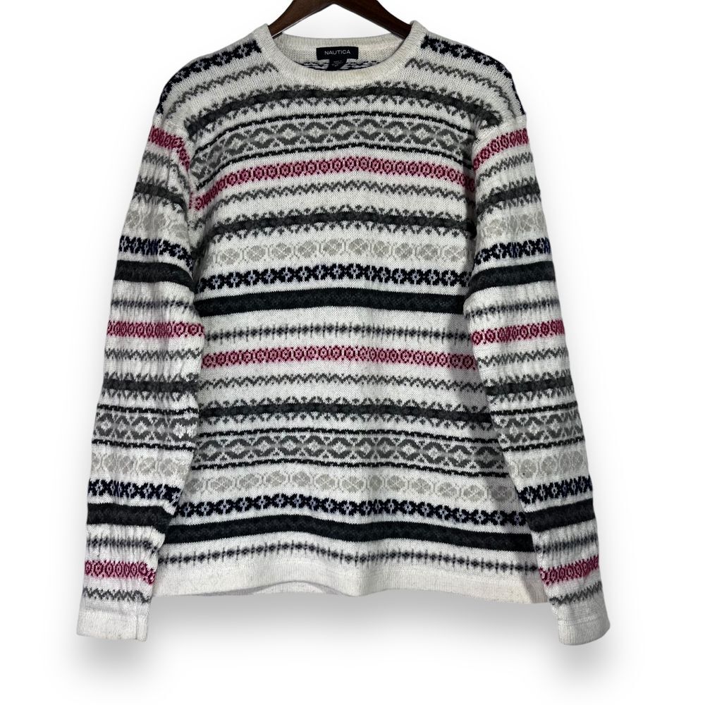 Y2K Vintage Nautica Wool Fair Isle Nordic Print Sweater Size XL Warm Pullover